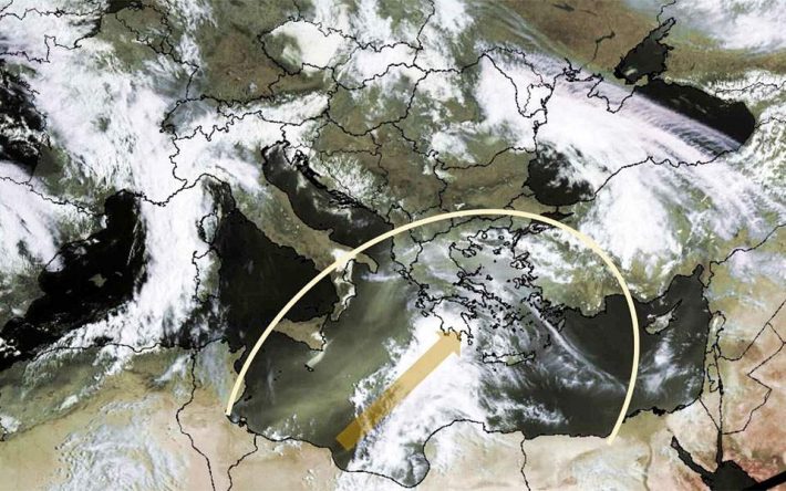 Δορυφορική εικόνα από την πορεία της αφρικανικής σκόνης στην Ελλάδα