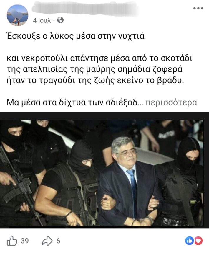 «Έσκουξε ο λύκος μέσα στη νυχτιά»: Οι αναρτήσεις της 46χρονης από τη Σαλαμίνα που δείχνουν τον θαυμασμό της στον Μιχαλολιάκο της Χρυσής Αυγής