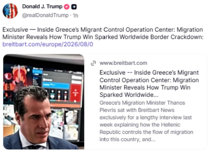 Έγινε πρώτο θέμα παγκοσμίως: Η ανάρτηση του Ντόναλντ Τραμπ για τον Έλληνα υπουργό